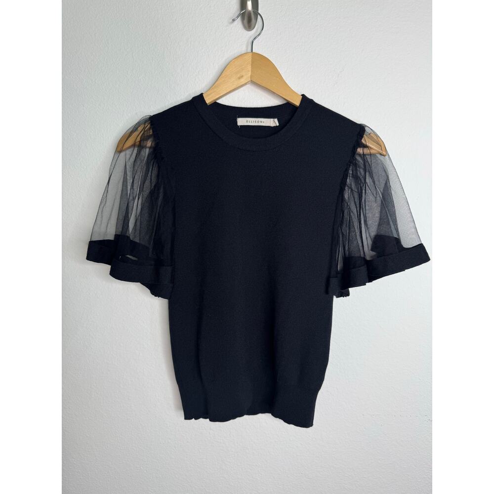 Ellison Womens Black Sheer Sleeve Sweater Top Size Small